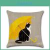 Exquisite Pillow Cushion Cover For Sofa Home Decor With Cat Pattern In Premium Linen