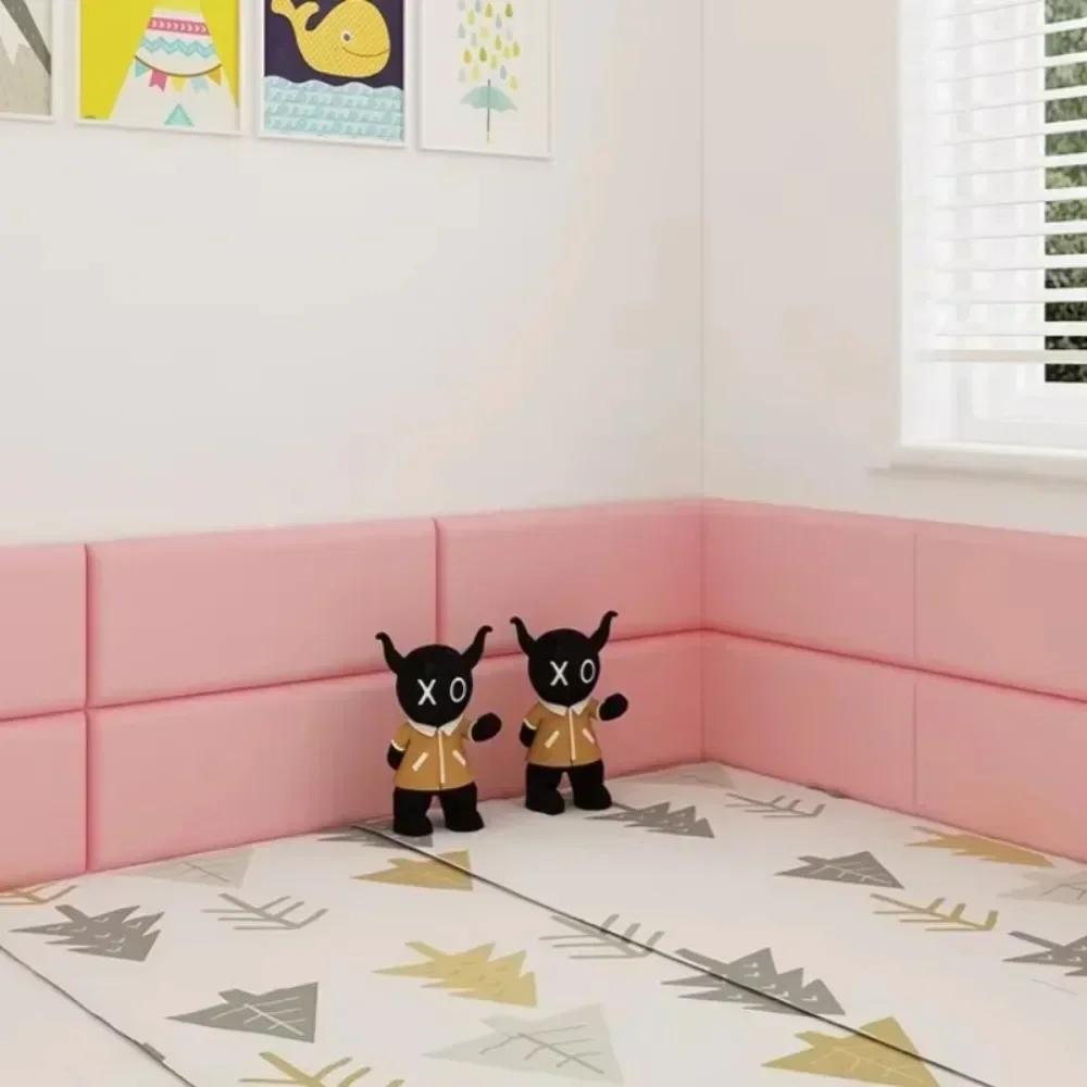 2pcs Self Adhesive 3D Wall Sticker Leather Anti-collision Soft Wall Panels Soft Bag Design 10mm Thick Headboard Protection