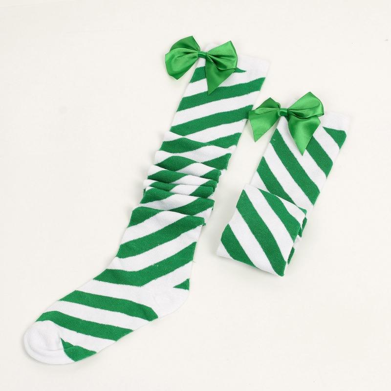Striped Stockings For Women Over The Knee Long Socks Christmas Green Red Bowknot Long Socks Female Leg Stocking