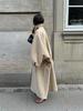 2025 Autumn/Winter Women's Batwing Sleeve Long Loose Coat with Small Stand Collar