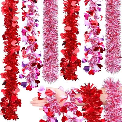 Valentine's Day 2m Artificial Sparkling Flower Wreath Metal Wire Flower Heart-Shaped Hanging Decoration DIY Party Wedding Decor