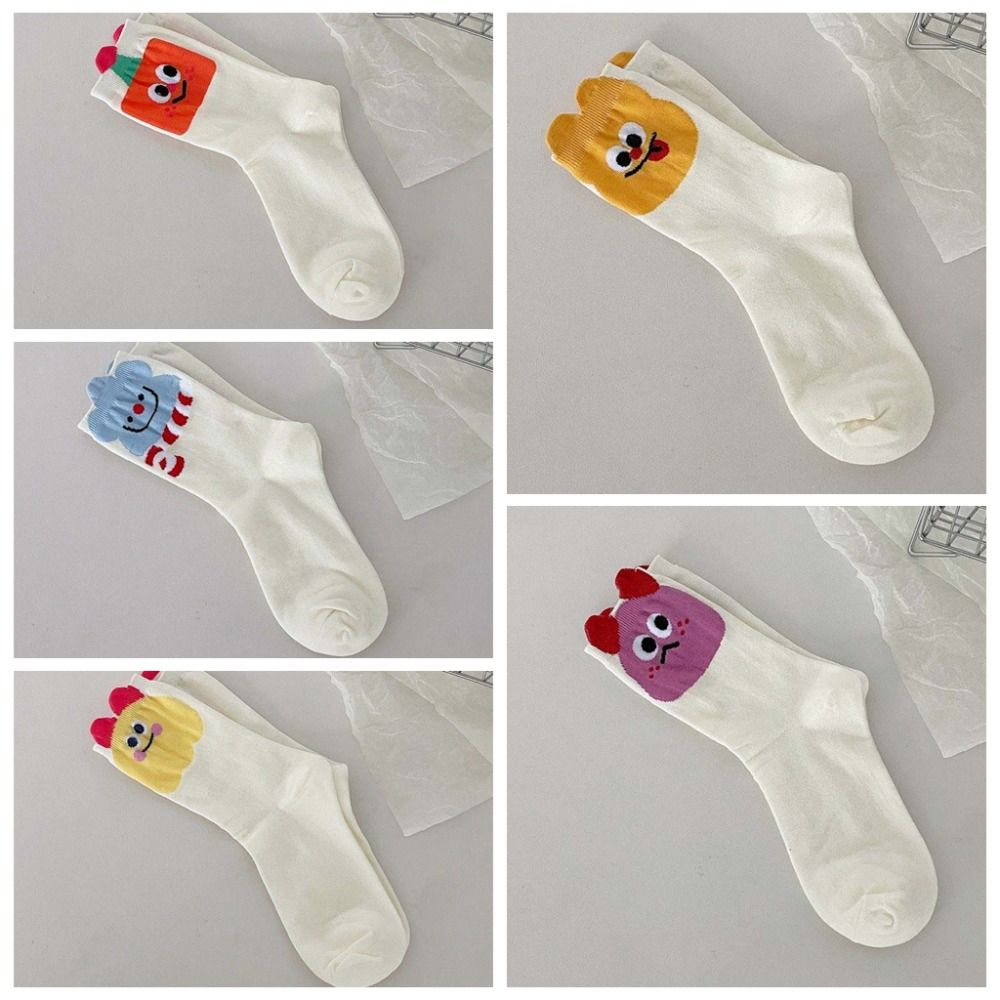5Pairs Patchwork Short Socks Women Cute Mid Calf Socks Funny Cartoon Tube Socks  Lady