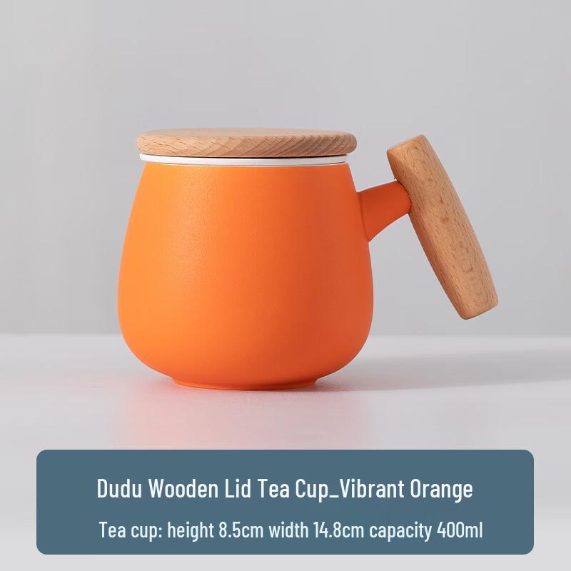 TLAKEHO Ceramic Tea Infuser Cup with Wooden Handle