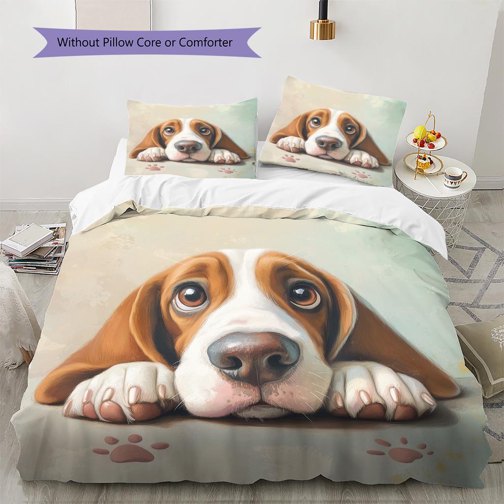 Basset Hound Pattern Bedding Home Decoration Birthday Gift (1 * Duvet Cover + 2 * Pillowcase, Without Core)