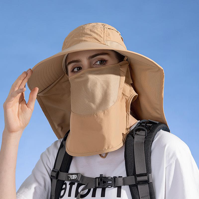 Big Brimmed Shawl Sun Hat for Men and Women, Outdoor Hiking and Fishing Sun Hat, Detachable Face Mask, Fisherman Hat