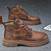 Men Boots High-top Leather Shoes British Style Outdoor Ankle Boots Lace-up Non-slip Casual Shoes Platform Work Men Shoes