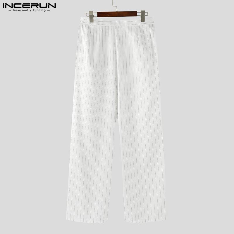 INCERUN Men Casual Zipper Waist Striped Long Straight Pants Pants Trousers