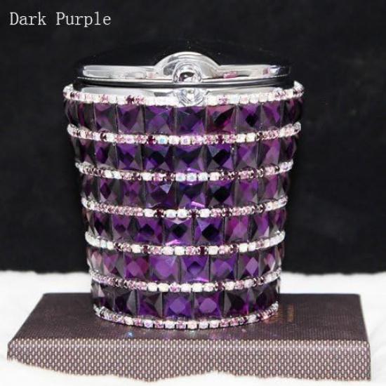 Car Ashtray Diamond Bling Car Ashtray with Blue LED Light Smokeless Stand Cylinder Cup Holder (Dark Purple)