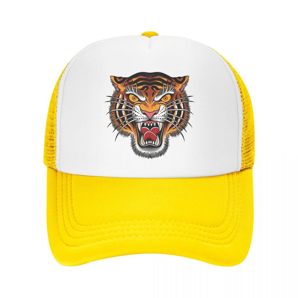 Classic Unisex Gothic Traditional Tattoo Tiger Head Trucker Hat Adult Adjustable Baseball Cap WoUnisex Unisex Hip Hop Snapback Caps
