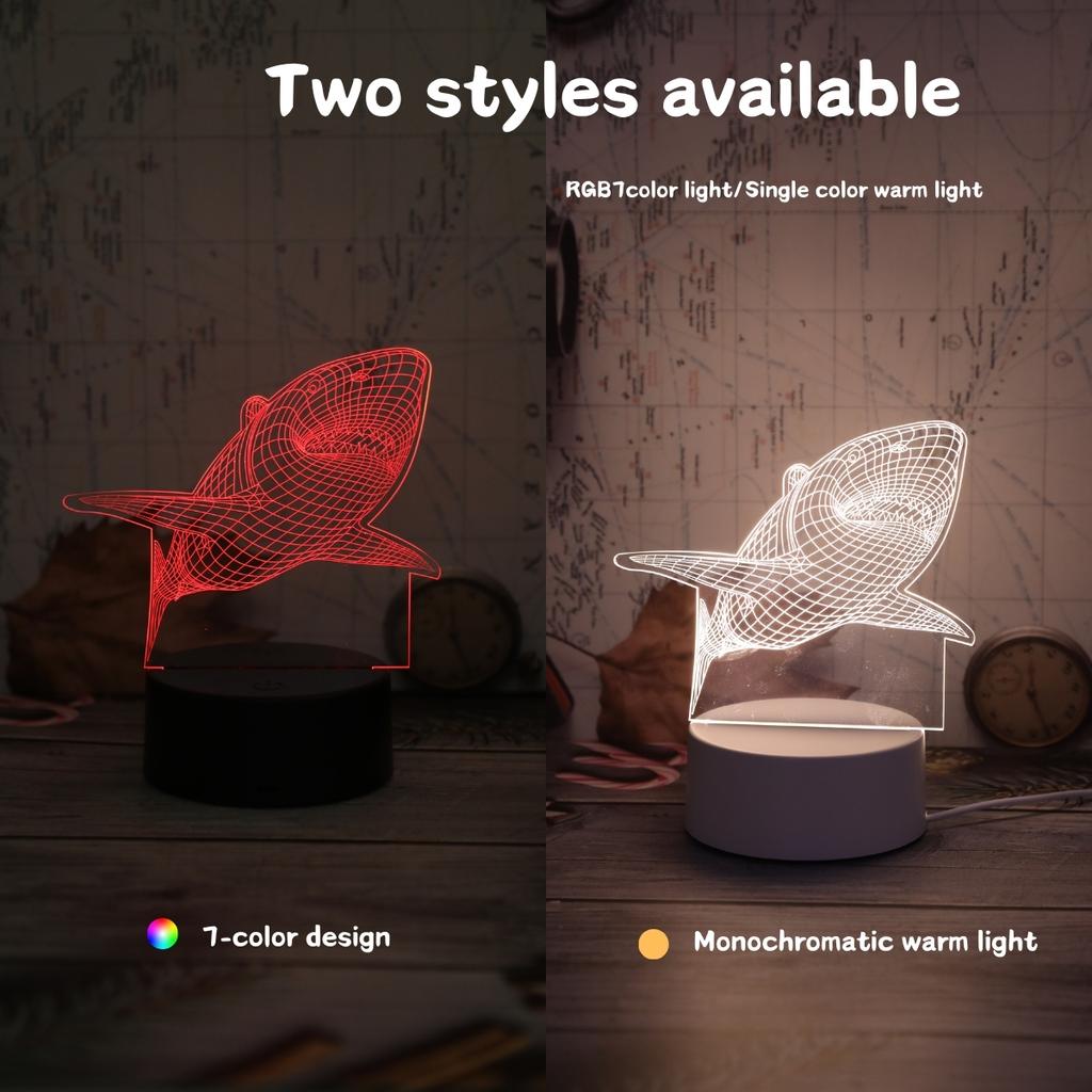 3D Creative Shark LED Night Light - USB Powered Modern Acrylic Design, Suitable for Bedroom Environments and Learning Spaces
