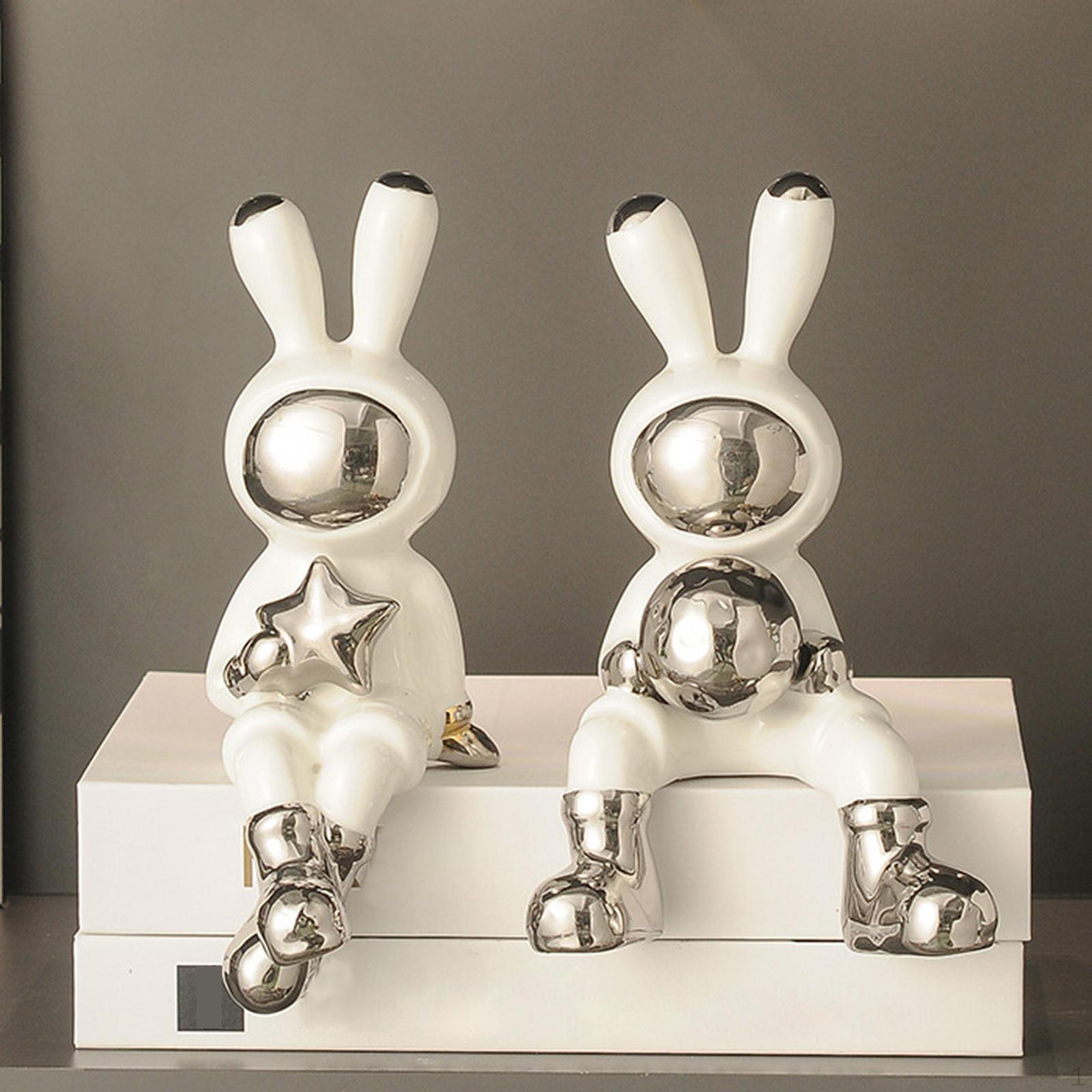 2 шт. Статуэтки кроликов Фигурки животных Украшение Скандинавская форма астронавта Скульптуры для книжной полки
