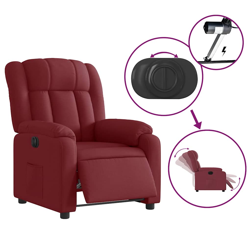 Electric Recliner Chair Burgundy Fabric