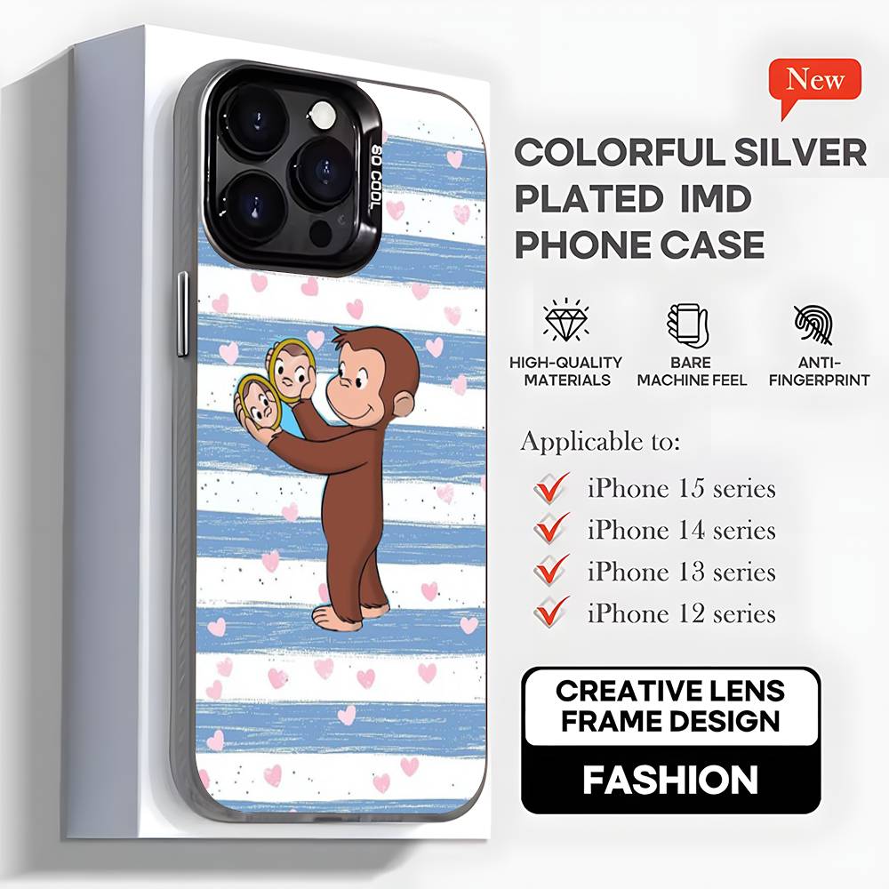 

Curious G-George Monkey Phone Case For iPhone17,16,15,14,13,12,11,Mini,Pro,MAX,plus,Black Matte Shockproof Cover iPhone14