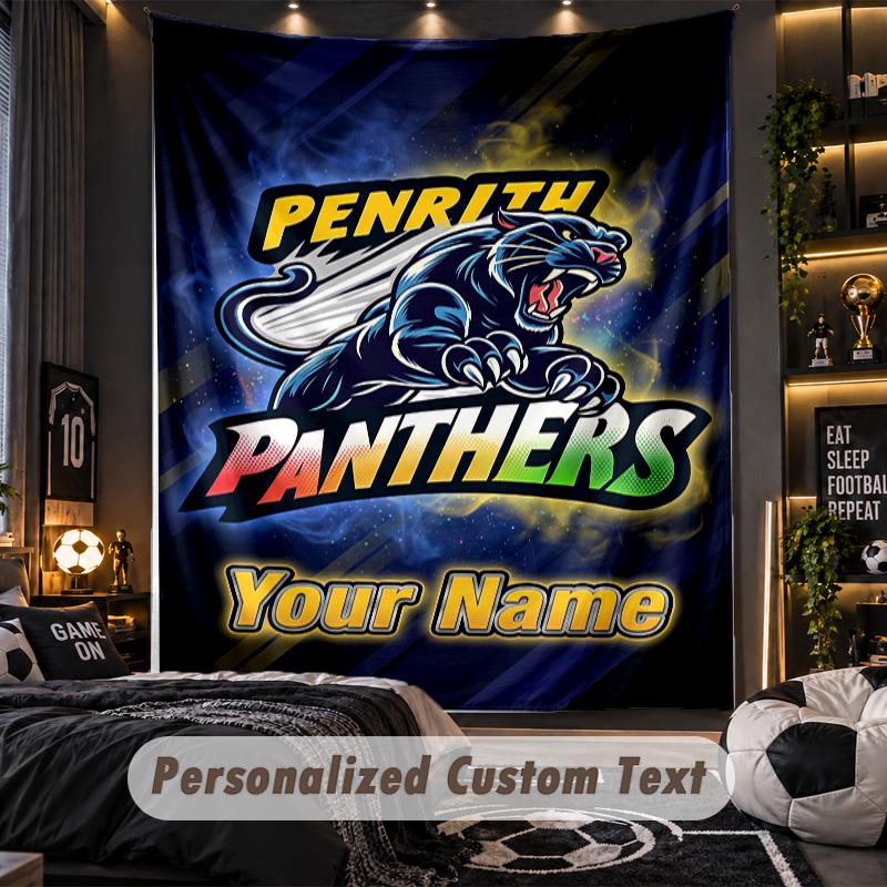 TapestryPenrith Panthers Custom Name Text Personalized Wall Hanging Tapestry Home Wall Decor