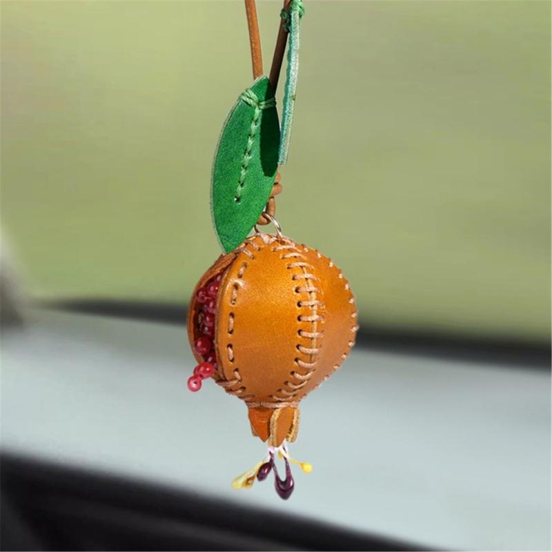 Sophisticated Pomegranate Shape Genuine Leather Charm Accessory for Car and Bag Decoration with Multiple Color Options