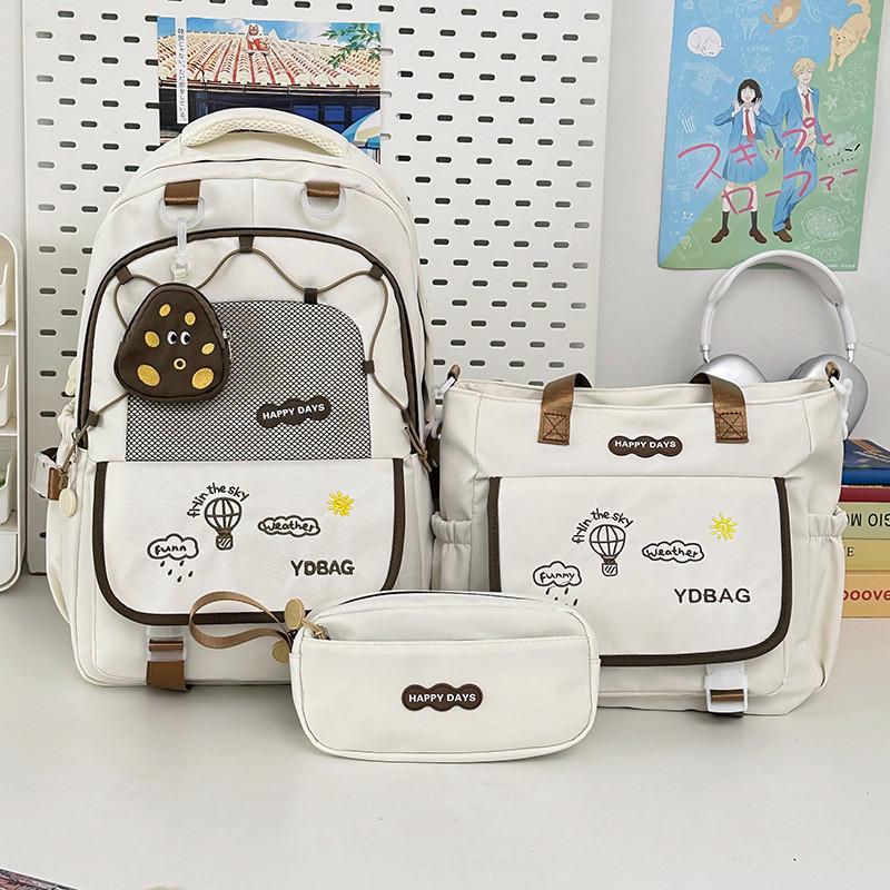 Letter Embroidery Cartoon Student Lightweigh Backpack Three Piece For Use School