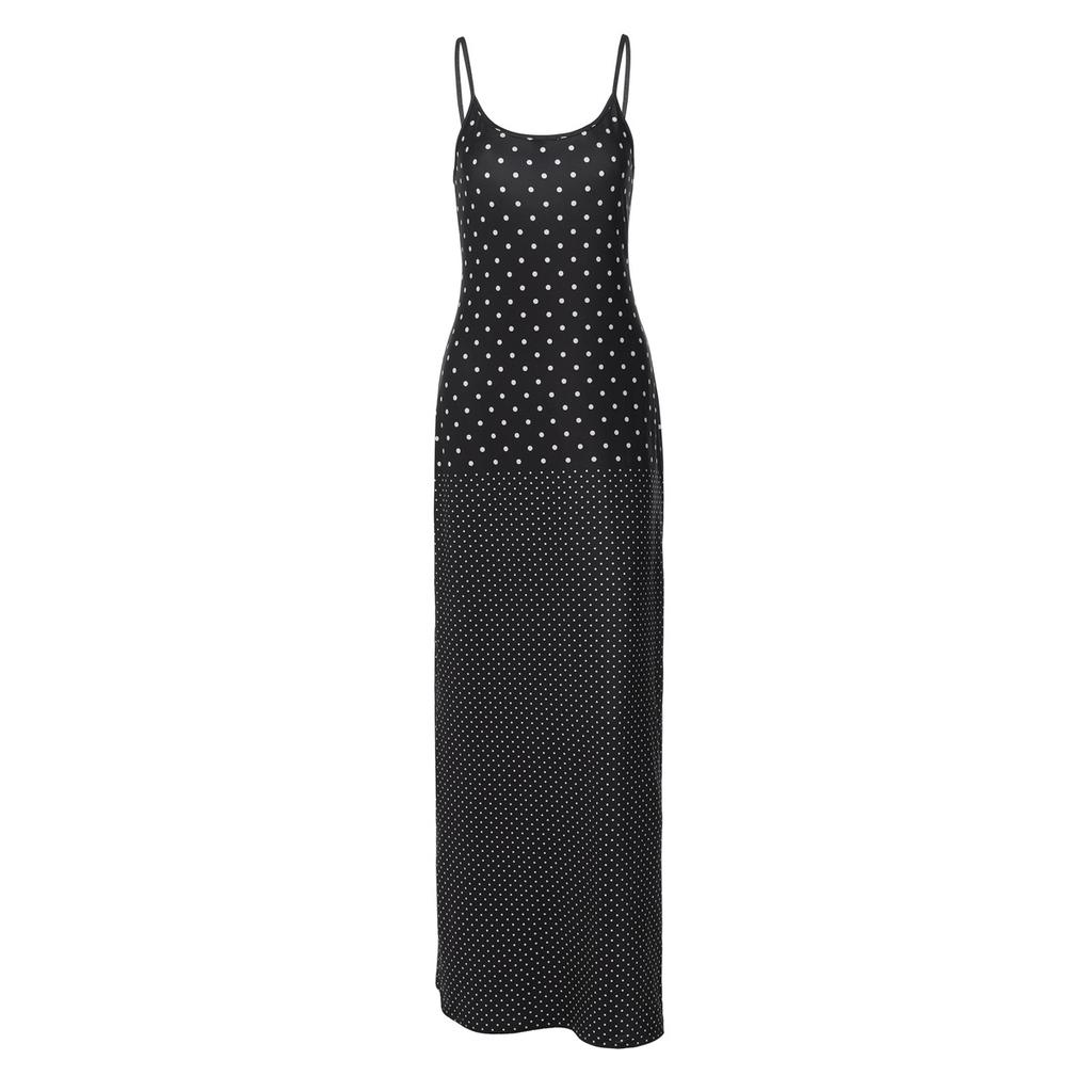 Women's Autumn New Polka Dot French Long Dress with Suspender Sleeveless Hip Wrap Slim Dress Women