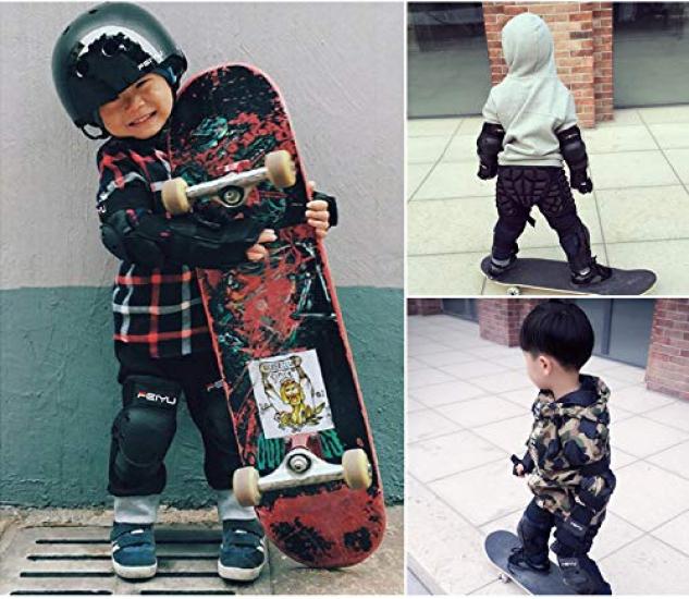Skateboard Protector and Knee Guards for Kids and Includes Storage Bag 6-Piece Set Wrist, Elbow, Adults, (Small Size 120cm-150cm (Kids-Ladies))