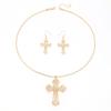 European & American Retro Full Diamond Cross Necklace & Earrings Set