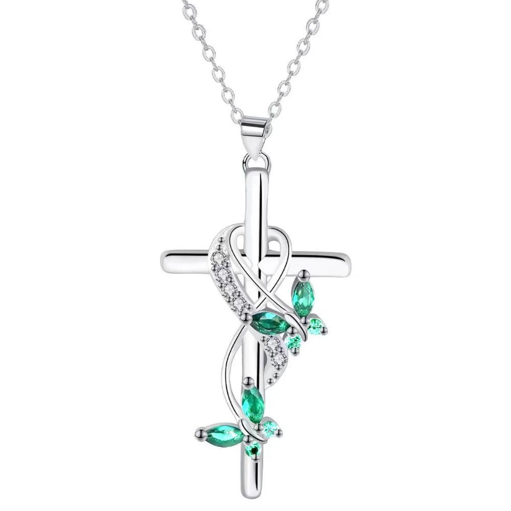 Silvery Color Plated Necklace Jewelry Women Wedding  Cross CZ Crystal Zircon Stone Pendant Christmas Gift