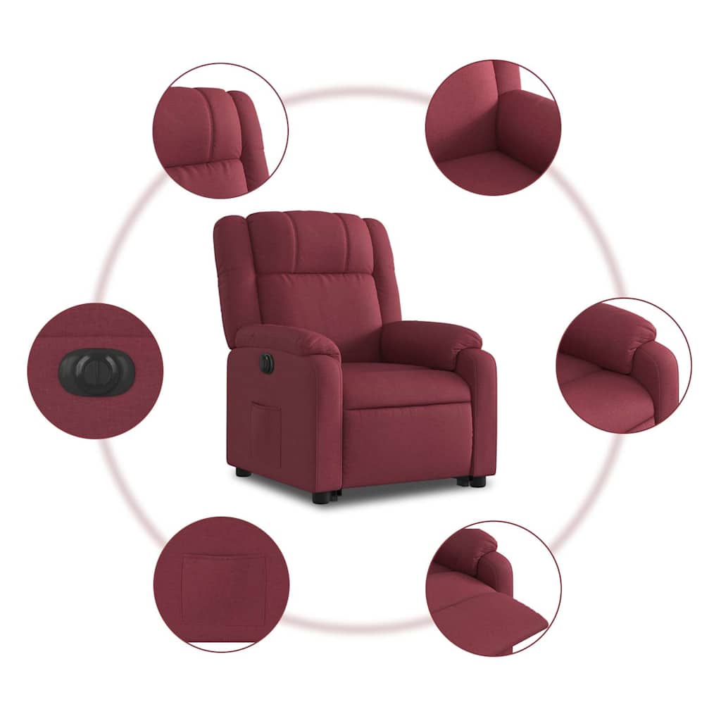 Electric Recliner Chair with Rising Function Burgundy Fabric