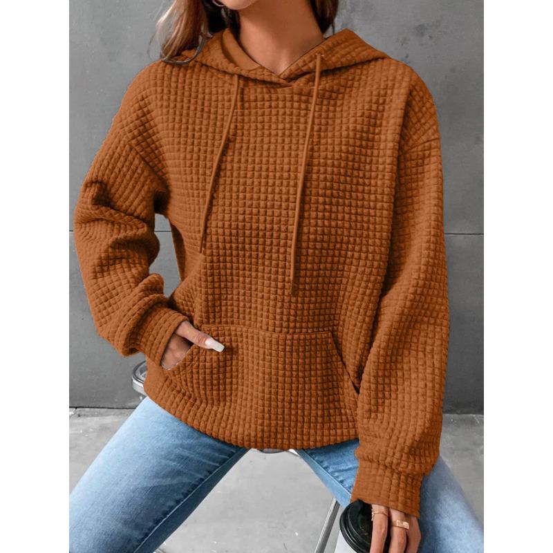 Autumn and Winter Women's Clothing Small Style Round Neck Hooded Long Sleeved Sweatshirt Solid Color Top for Women