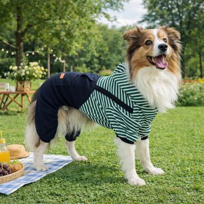 Dog Outfit Four Legged Pet Dog Jumpsuit Warm Striped Pet Sweatshirt Thickened Windproof Dog Pullover Hoodie Daily Walk