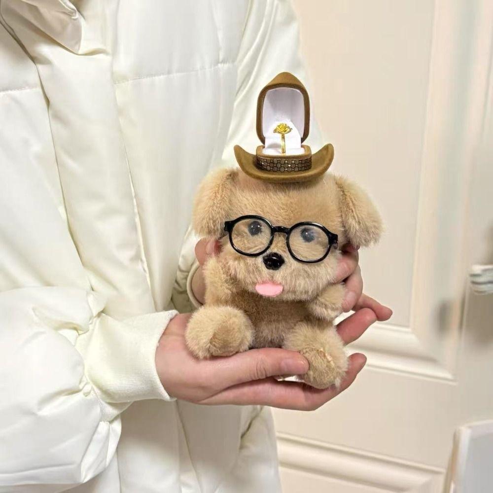 Bear Wedding Ring Case Dog Couple Rings Holder Lovely Plush Puppy Doll Ring Box  for Girlfriend