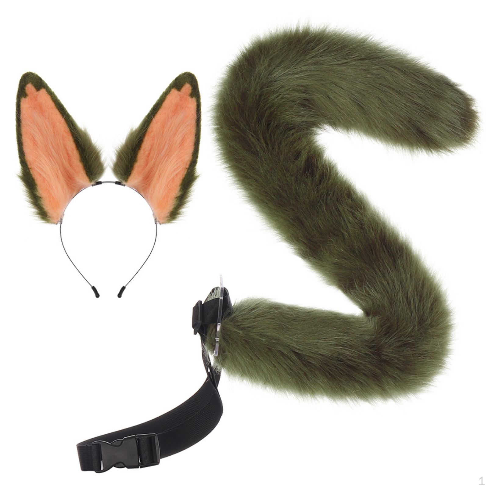 Animal Ears and Tail Set Furry Textile Headband with Adjustable Costume