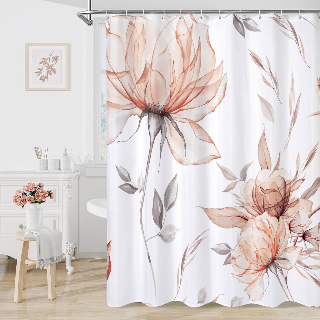 VIKAMA Watercolour Blue Floral Art Shower Curtain Bathroom Wet/Dry Separation Shower Curtain Nordic inspired Home Decor