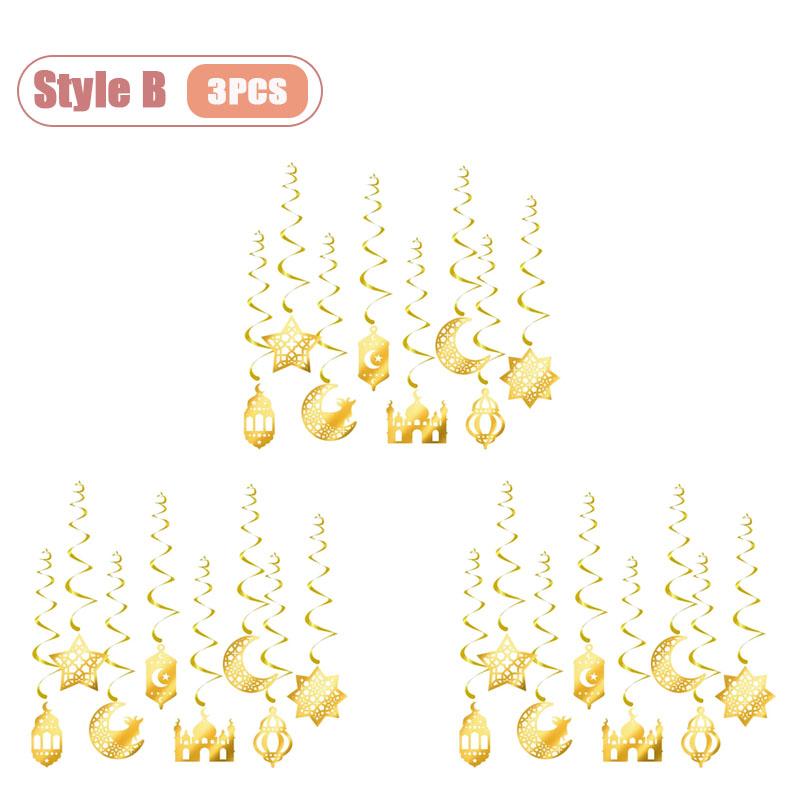 1-10 Stück Festival Feier Gold und Schwarz Ramadan Hängendes Banner Papierlaternen Halbmond Ornamente für Heimbedarf