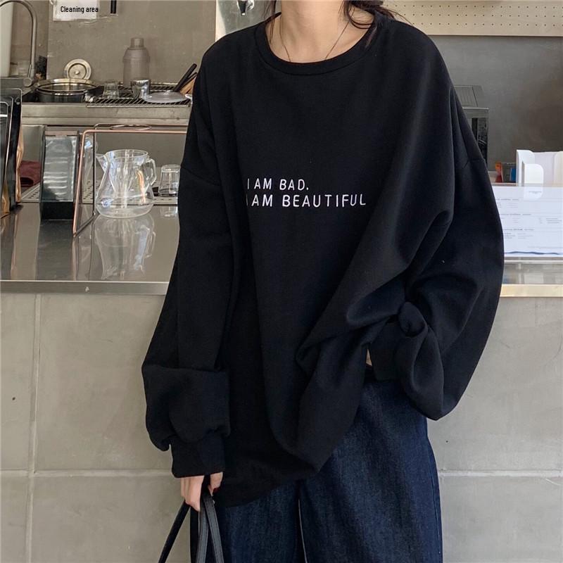 Women's Fleece-Lined Oversized Sweatshirt: Autumn/Winter Korean Style, Plus Size, Couple Wear, Casual Student Top
