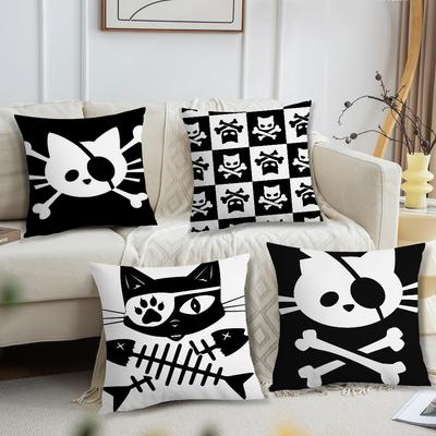 Cute Pirate Cat Skull Funny Cool Meme Cushion Cover For Pillow Printing Sofa Decoration Home Car Room Office Nordic Simplicity