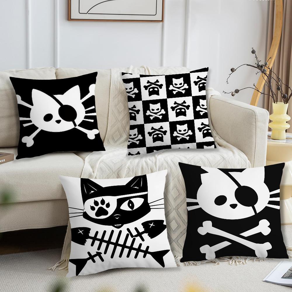 Cute Pirate Cat Skull Funny Cool Meme Cushion Cover For Pillow Printing Sofa Decoration Home Car Room Office Nordic Simplicity