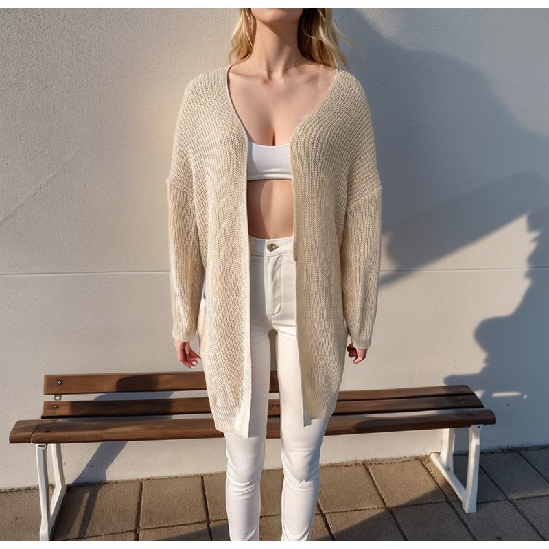 

Вязаный однотонный женский шерстяной кардиган L абрикосовый