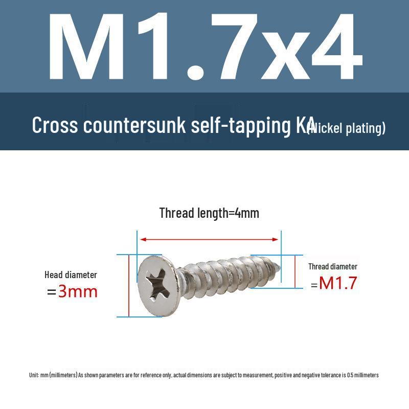 YiguYigu Nickel-Plated Phillips Flat Head Self-Tapping Screws M1-M5, Carbon Steel