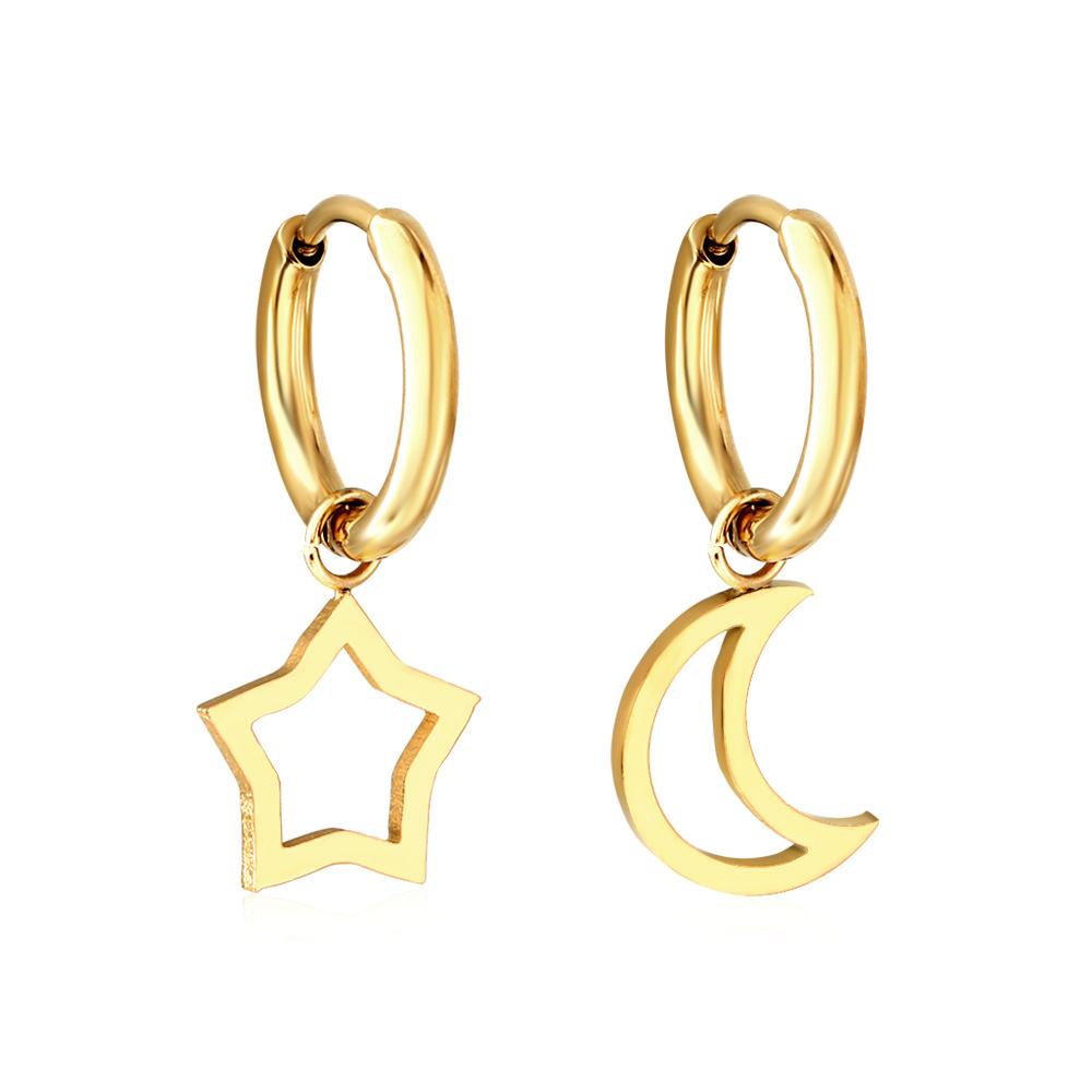 Star Moon Ear Buckle Asymmetrical Cold Wind Geometric Earrings Stainless Steel Earrings Earrings Women