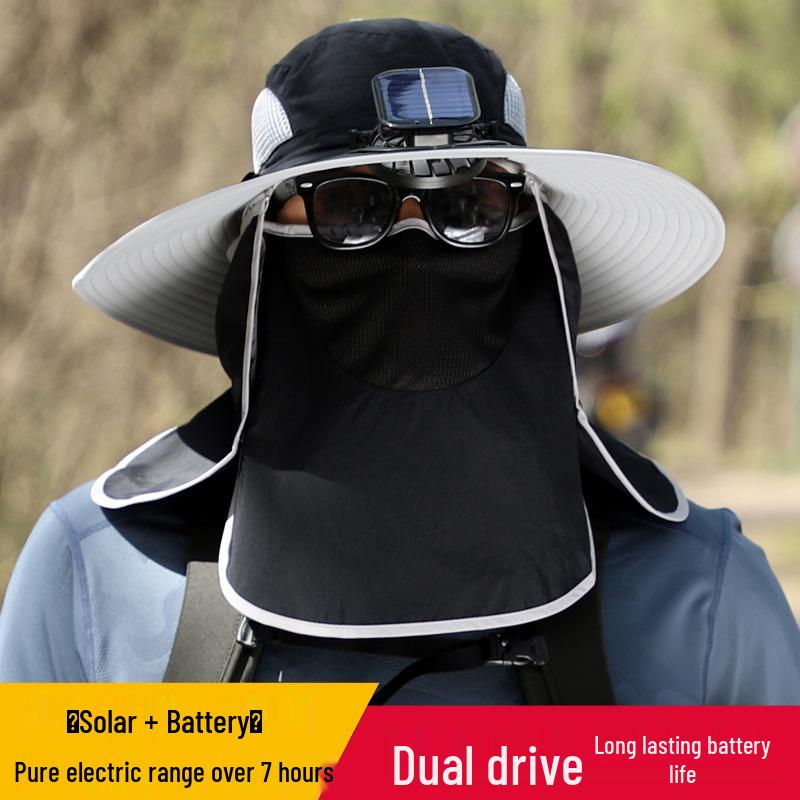 Men's Solar-Powered Fishing Hat with Fan - Sun, Mosquito, Neck, and Face Protection for Outdoor Summer Leisure