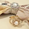 Delicate Scarf Jewelry Retro Flower Ring, Faux Pearl Rhinestone Clip, Shiny Ring Elegant Decorative Silk Holder for Women Neckerchiefs Shawls