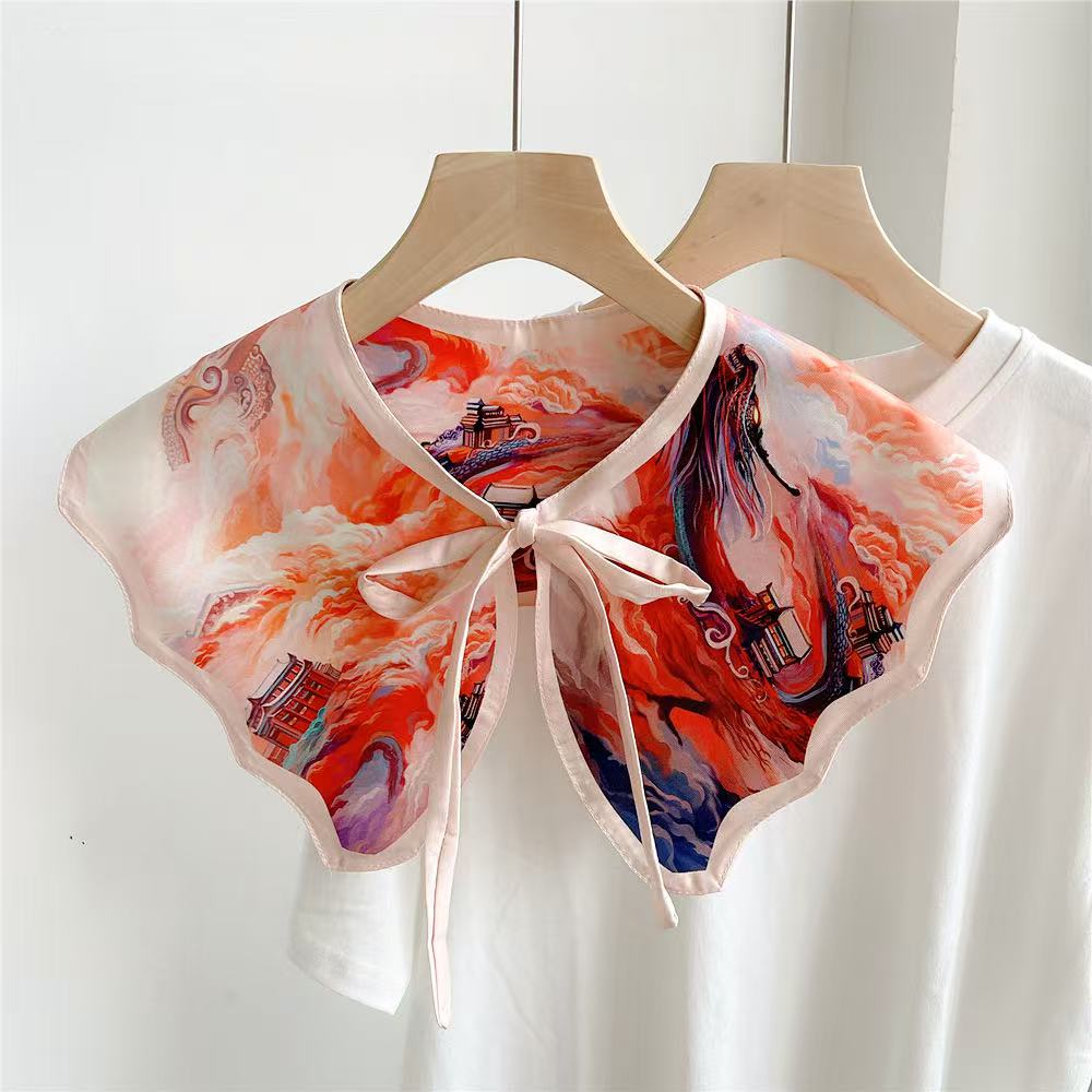 Versatile Printed Fake Collar Convenient Detachable Collar Shawl with Shoulder Straps Vintage Lace Ladies False Blouse Collar