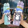 1PC Cat Catching Fish Cartoon 750ml Color Plastic Sports Water Bottle Leakproof Flip Straw Lid Suitable for Sports Office Home Use