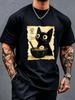 Cute Black Cat RaUnisex Noodle Kanji Love Unisexs Soft Cotton Short Sleeve Tee Vintage Japanese Anime Casual Top For Cat Food Lovers