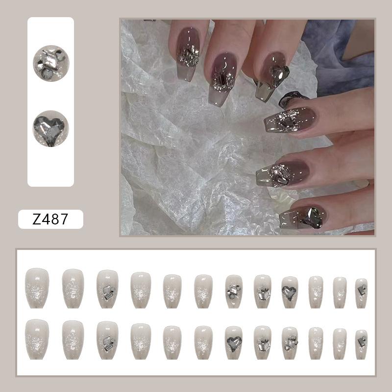 Artificial Nails Short Ballet Nail Art Night Elf Flash Diamond Heart Wear Nail Whitening Essential False Nails