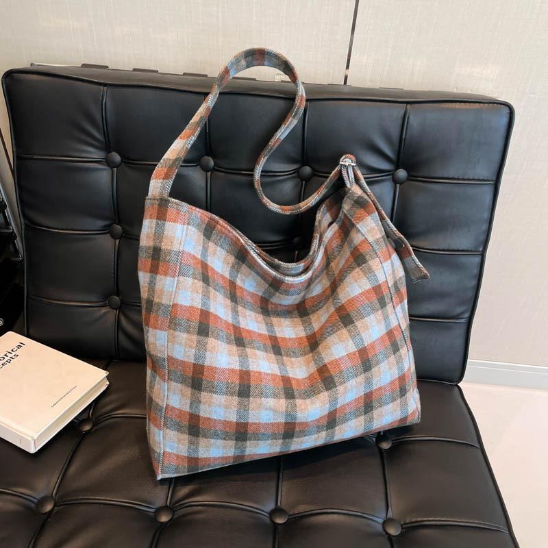 New women s bag, plaid canvas tote bag. синий