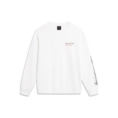 Li-Ning Wade Series Letter Round Neck Pullover Loose Knit Long Sleeve Sweatshirt Men Sweatshirt Standard-White AWDU001-2