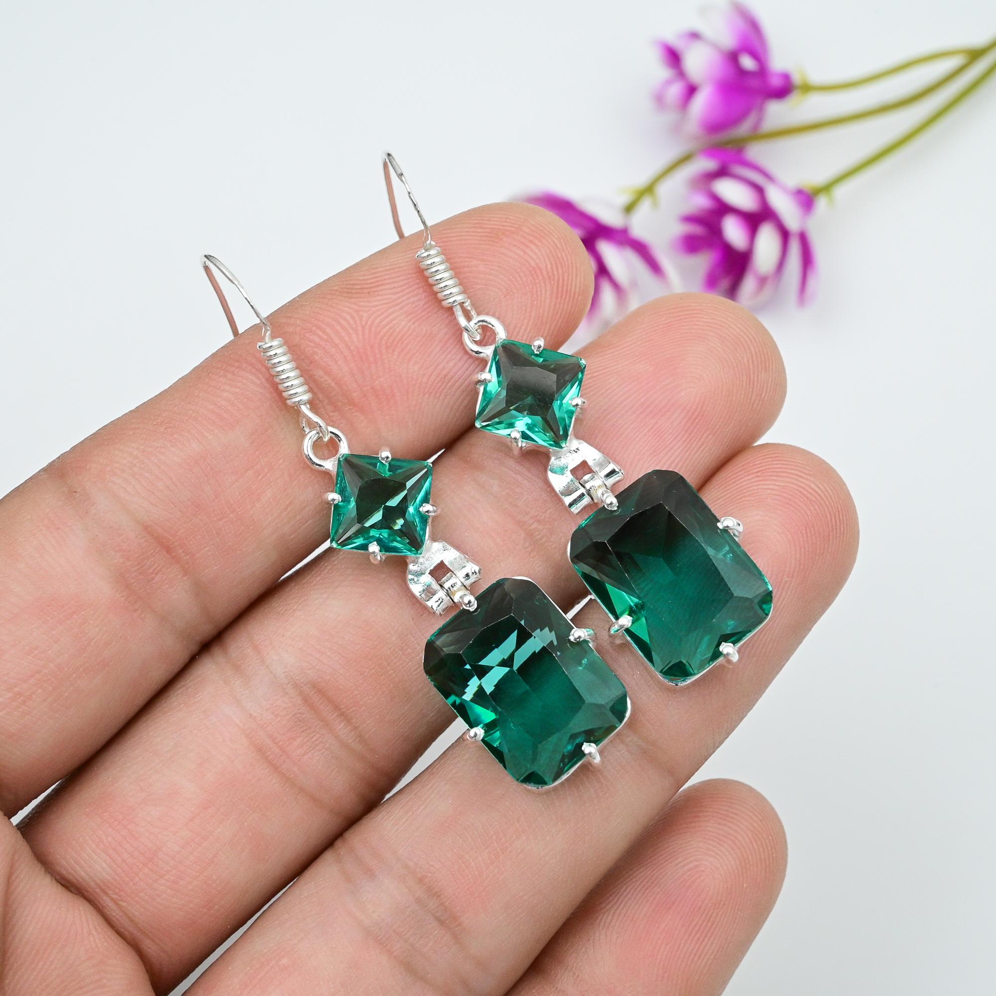 

Серьги с драгоценными камнями индиголит, серьги из цельного серебра 925 пробы, старинные украшения ручной работы, подарок на День матери 2.08 Inches зелёный