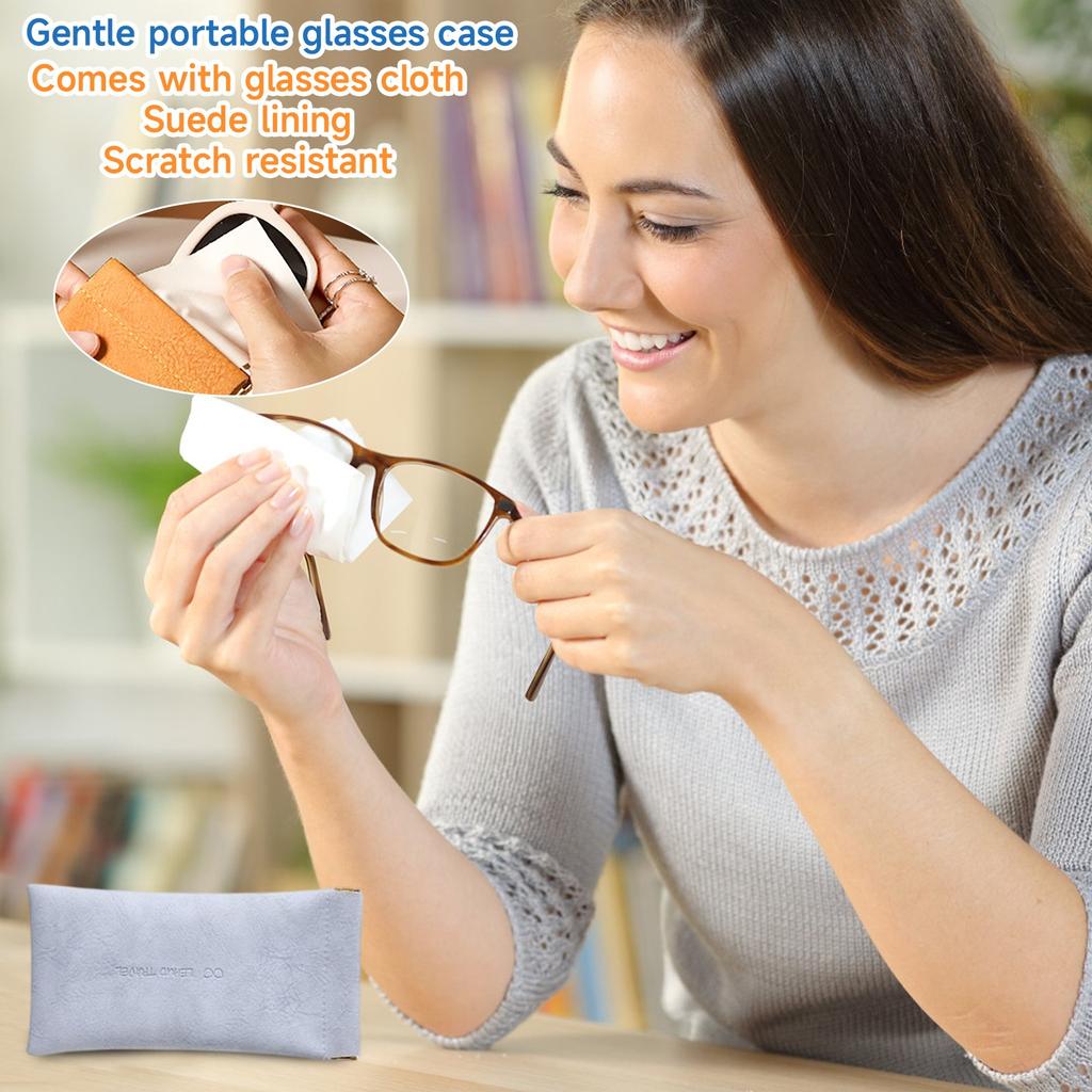 With Cloth Glasses Bag Women Sunglasses Storage Box Sunglasses, Portable Top Leather Glasses Case
