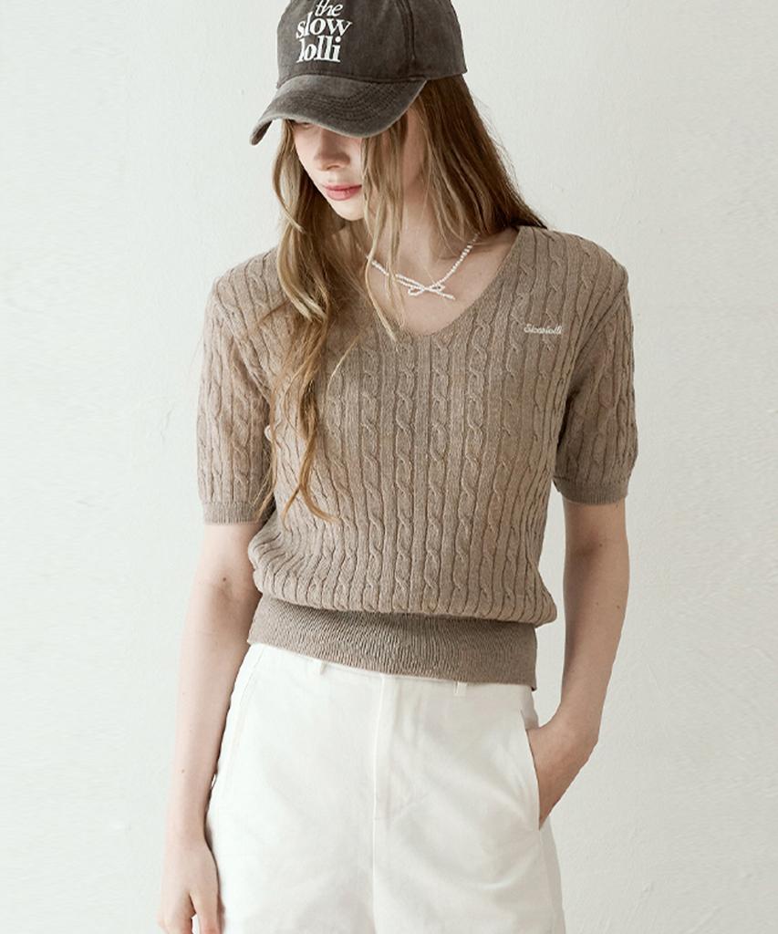 SLOWLOLLI Summer Cable V-Neck Knit_7 Colors