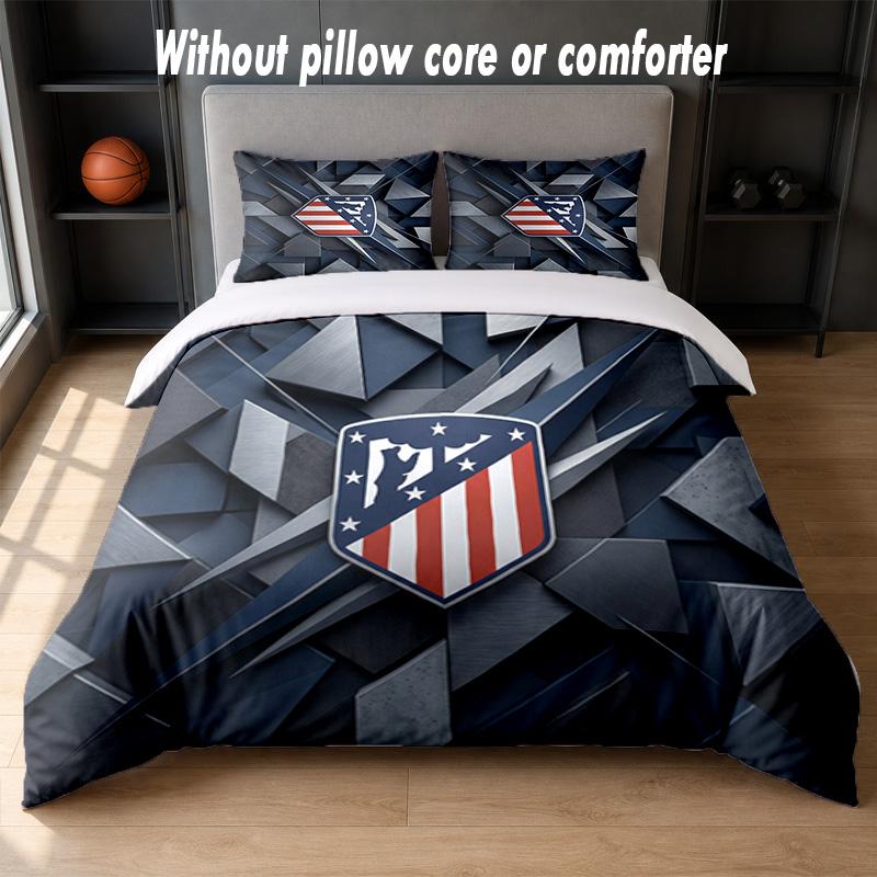 Set Biancheria da Letto Design Atletico Madrid 1 Copripiumino + 2 Federe Morbido Traspirante Biancheria da Letto per la Casa