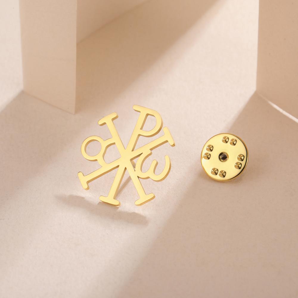 Dawapara Chi Rho Cross Brooch Pins Christogram Greek Symbol Religious Jesus Christian Jewelry Stainless Steel